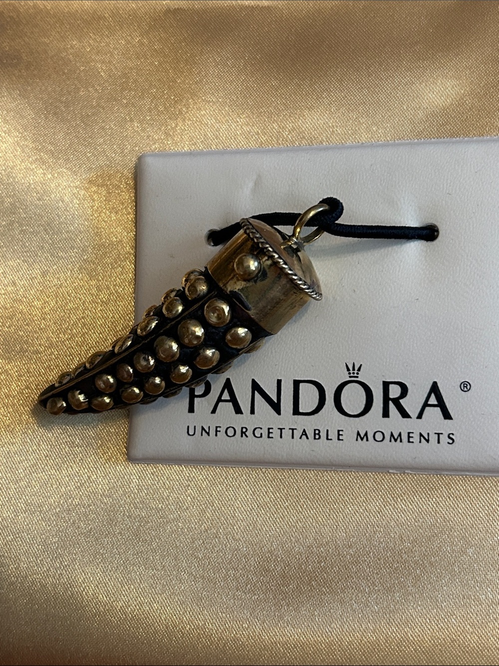NWOT Pandora Black Horn Pendant with Gold Studs